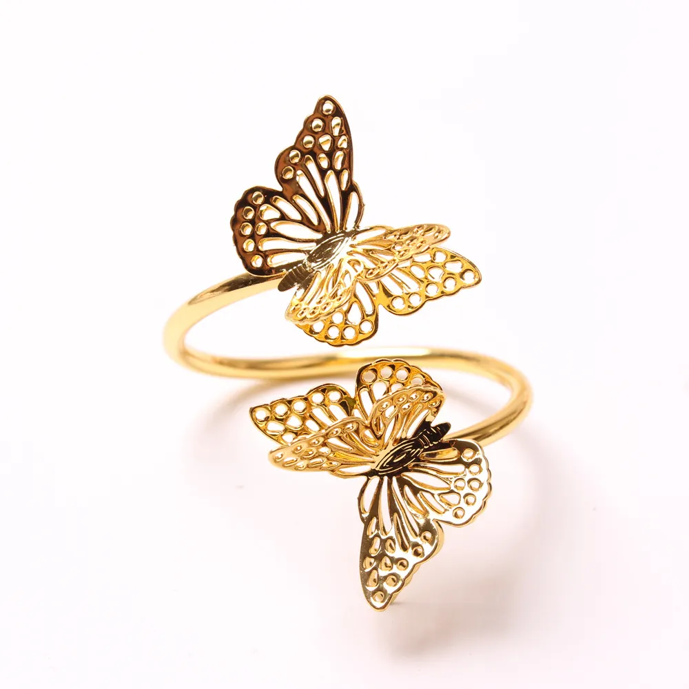 Schmetterling Serviettenringe Metall Zweilagig Hohl Hochzeit Tischdekoration Party Zubehör Gold Schwarz