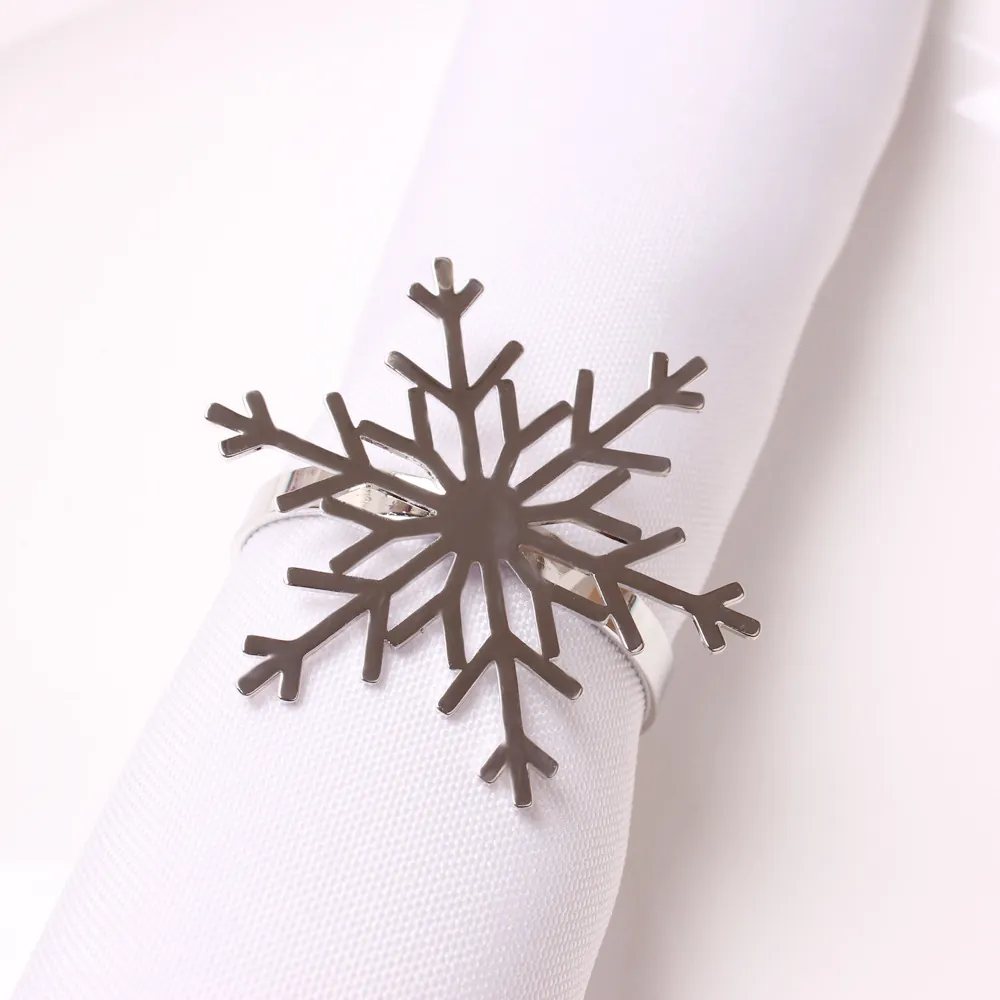 Snowflake Napkin Ring Holder Metal Electroplated Christmas Table Decorations For Winter Banquet Holiday Dinner