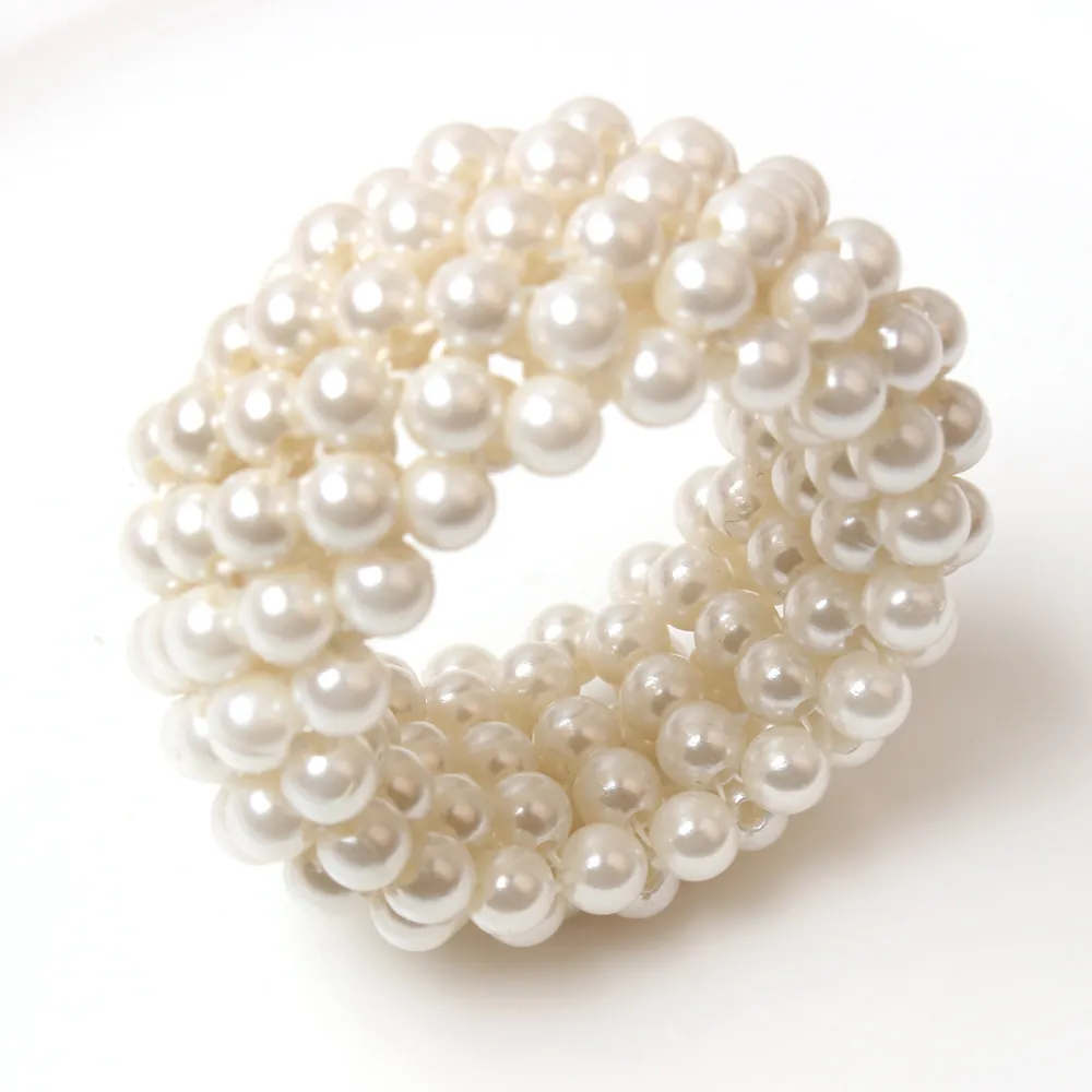 Elegant Braided Artificial Pearl Napkin Rings Elastic Bead Buckle For Wedding Party Dinner Table Decoration White