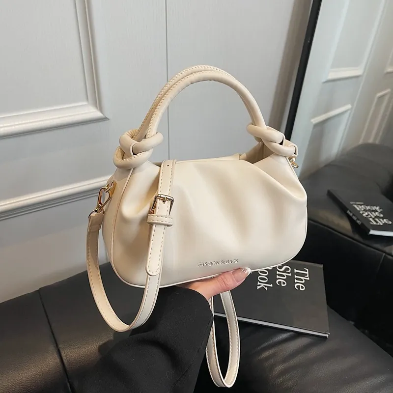 Women Pleated Cloud Shoulder Bag PU Leather Minimalist Knot Handle Crossbody Handbag Casual Urban Fashion Chic Purse