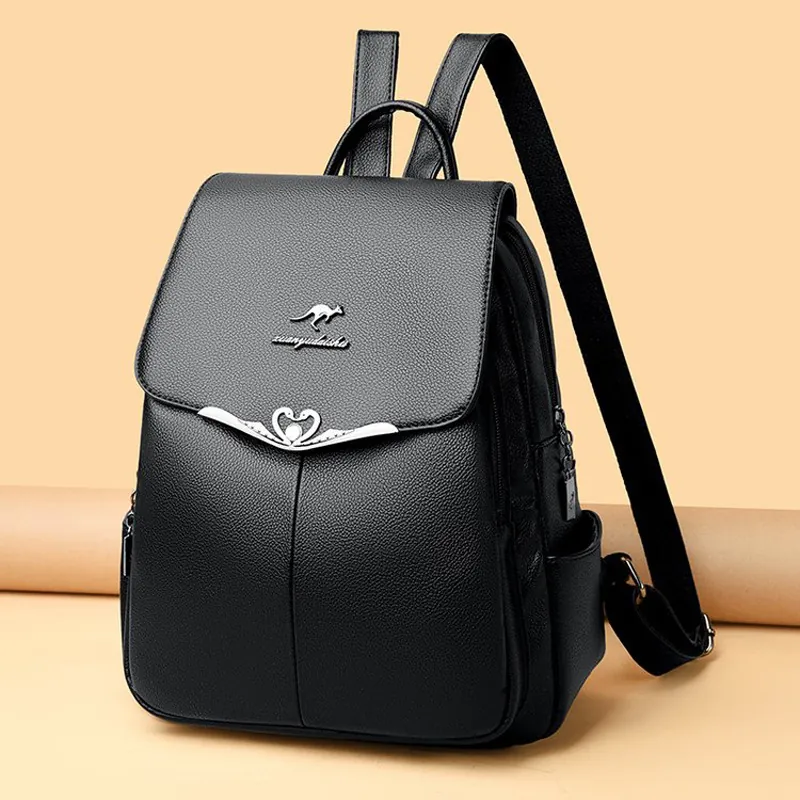 Fashion Backpack Women Litchi Grain PU Leather Large Capacity Schoolbag Simple Korean Style Travel Daypack For Girls