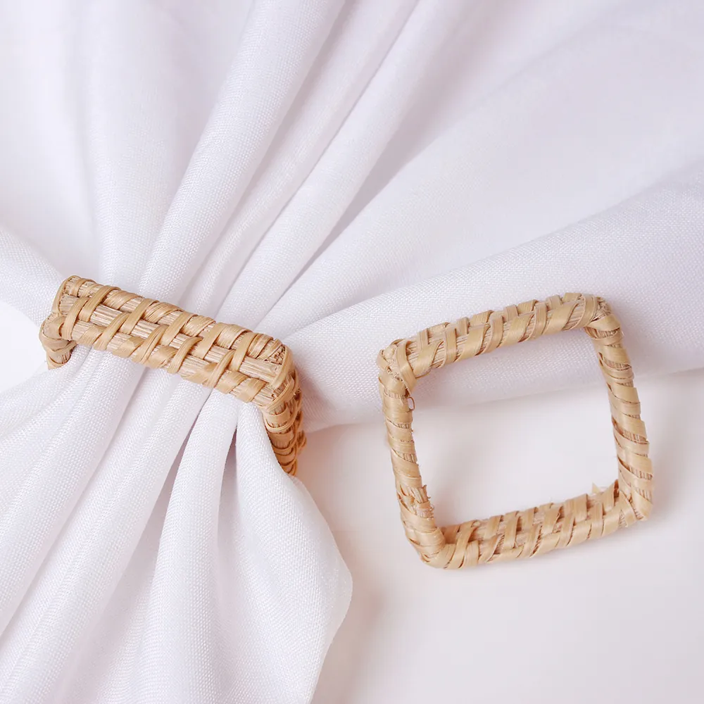 Handgewebte Rattan Serviettenringe Quadratisch Rund Rustikale Boho Tischdeko Für Hochzeit Essen Party