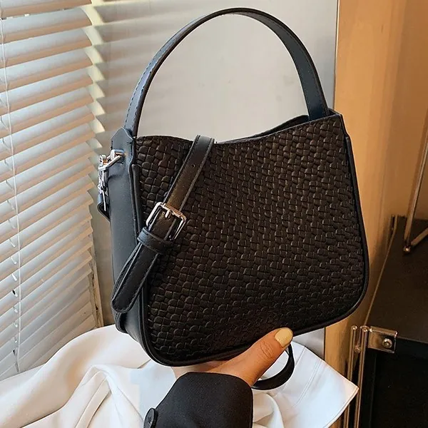 Woven PU Leather Shoulder Crossbody Bag Retro Chic Handheld Square Tote Bag For Women Daily Casual Minimalist