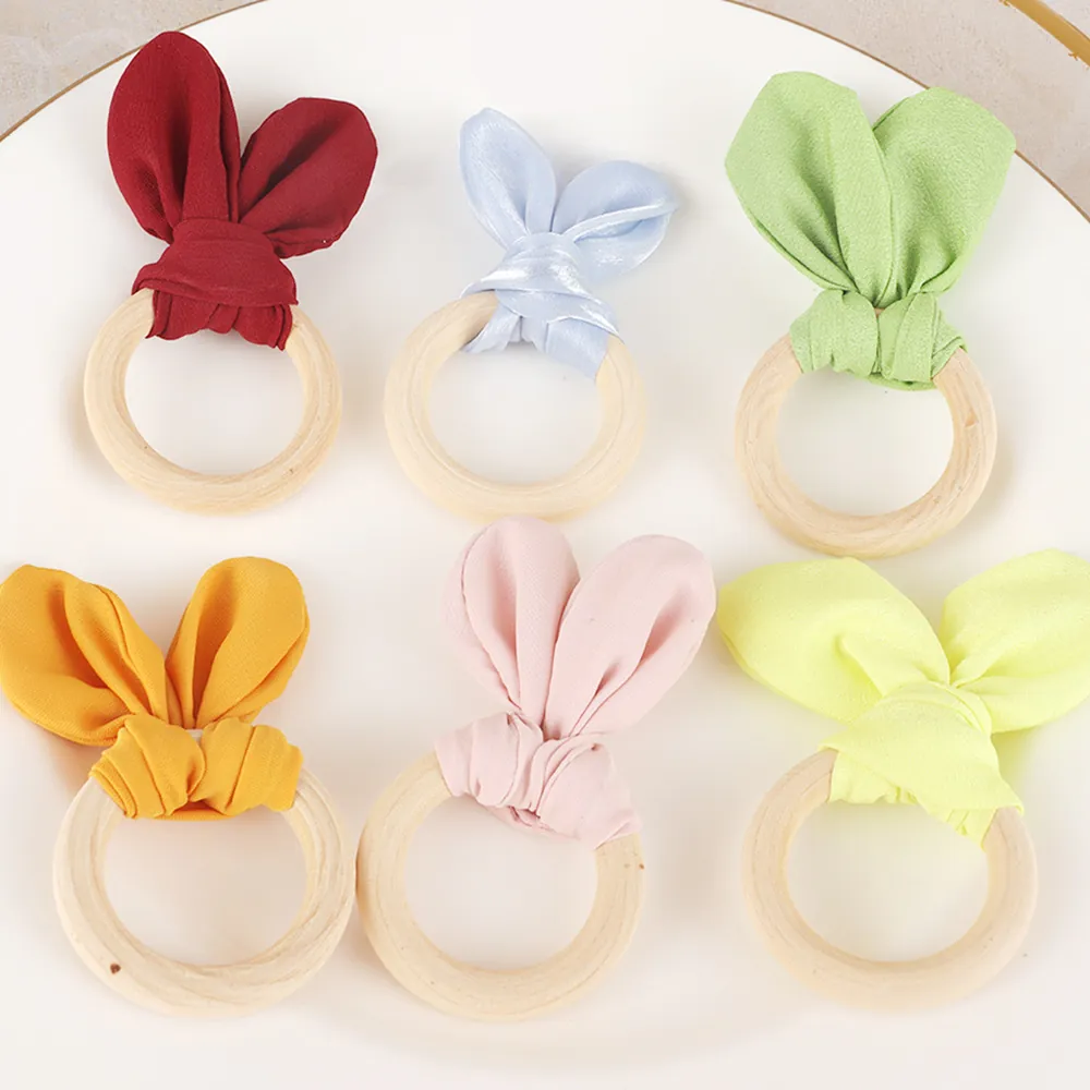 Napkin Rings Rabbit Ear Shape Wood Ring And Fabric Bunny Ears Handmade Easter Holiday Dining Table Decor