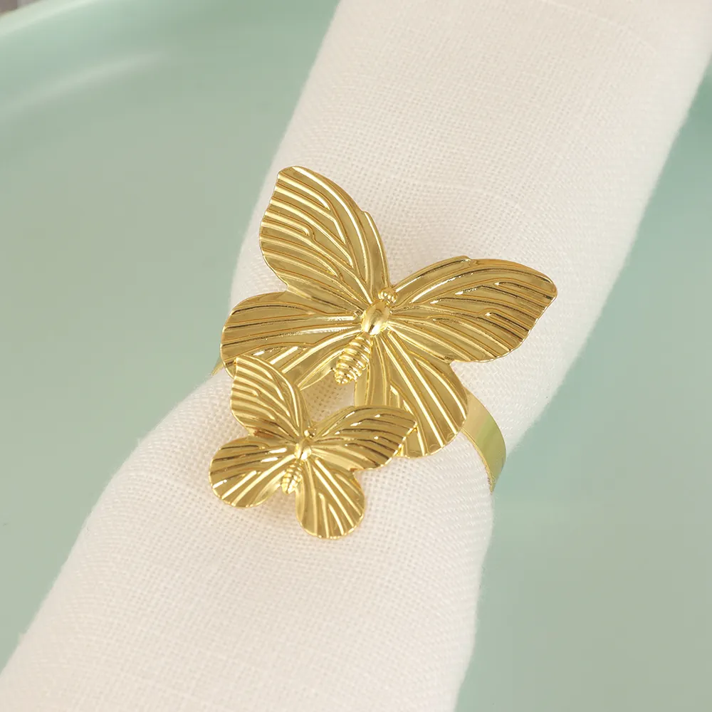 Schmetterling Serviettenringe Gold Zinklegierung Zwillings Schmetterling Design Für Hochzeit Party Tischdeko Elegant