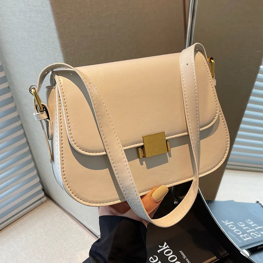 Women Minimalist PU Leather Small Square Shoulder Bag Vintage Metal Buckle Flap Crossbody Underarm Bag Elegant Commuting Satchel
