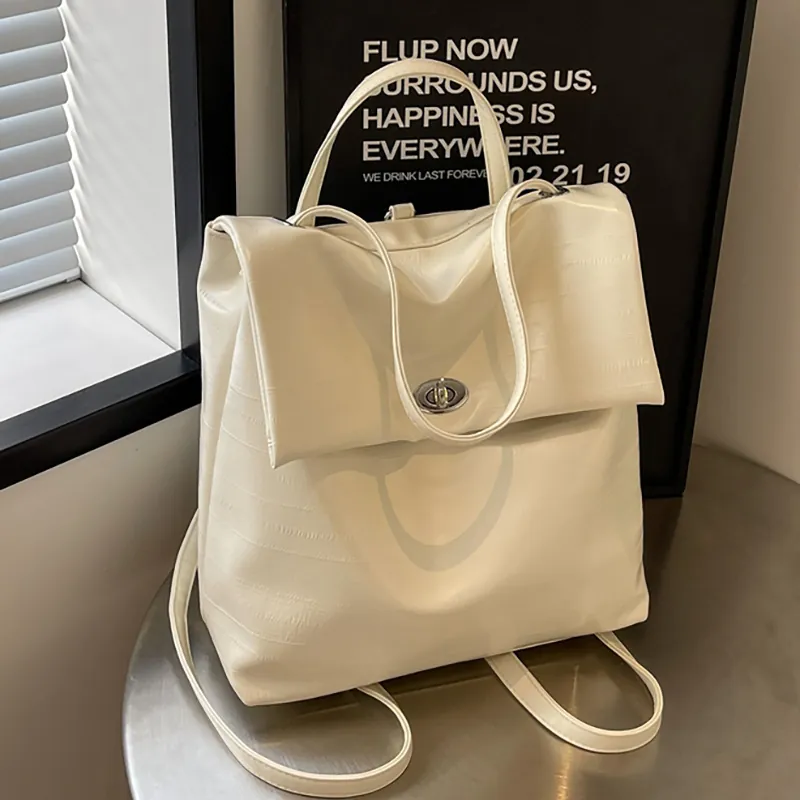 Fashion Backpack Women PU Leather Crocodile Pattern Turn Lock Large Capacity Travel School Shoulder Bag Versatile Commuter