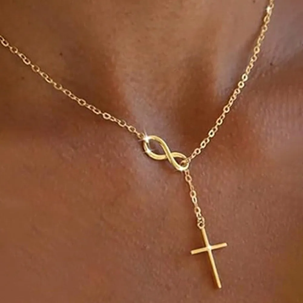 Collana Con Ciondolo Croce Infinito In Acciaio Inossidabile Per Donna Placcata Oro Argento Minimalista A Forma Di Y Gioielli