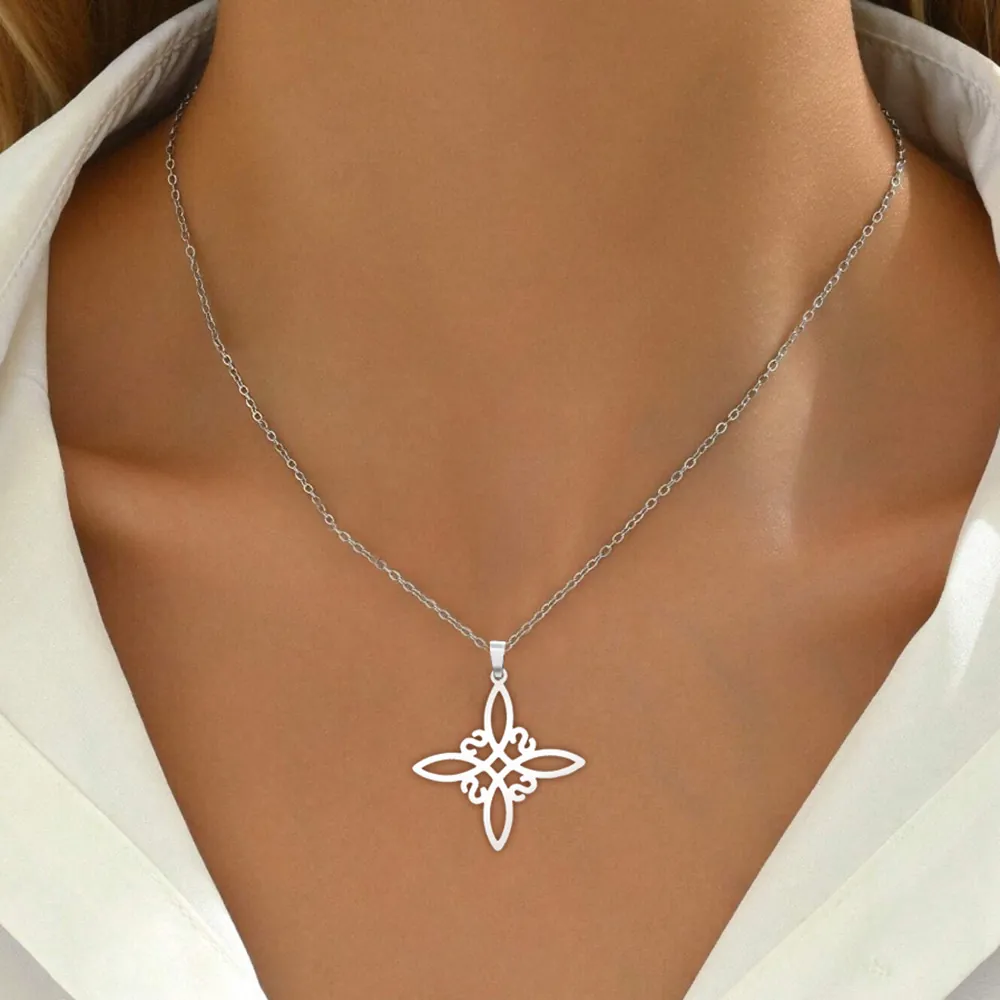 Vintage Witch's Knot Stainless Steel Necklace Gothic Hollow Celtic Knot Pendant Necklace Jewelry For Women Men Gift