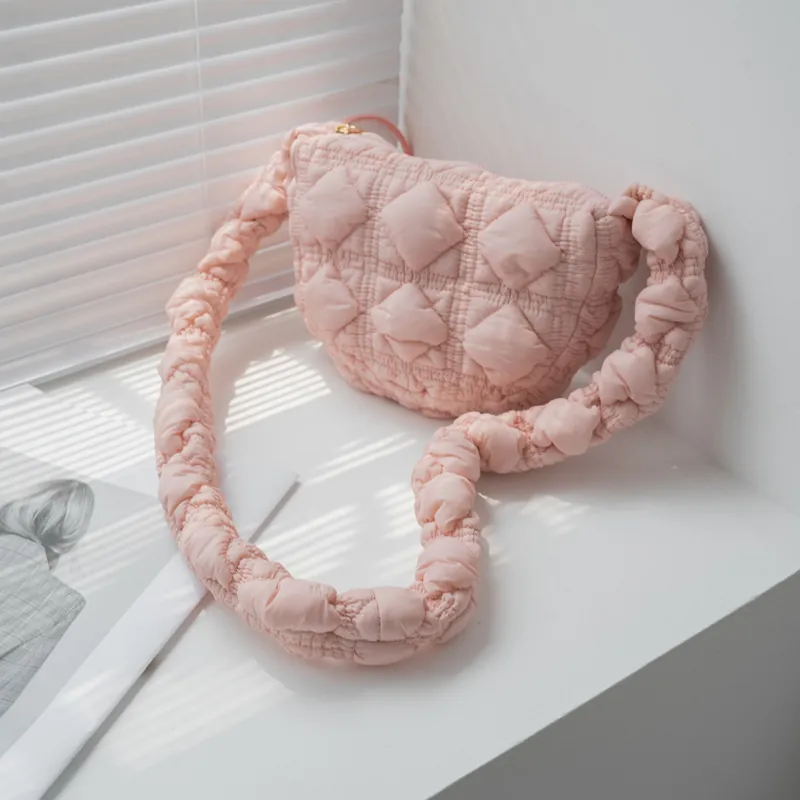 Women's Puffer Quilted Shoulder Bag Nylon Bubble Pleated Cloud Crossbody Bag Puffy Satchel Purse Solid Versatile Handbag