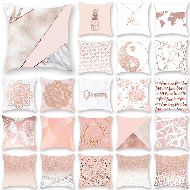Decorative Pillow Case Peach Skin Polyester Rose Gold Geometric Marble Pattern Modern Luxury Cushion Cover Home Decor