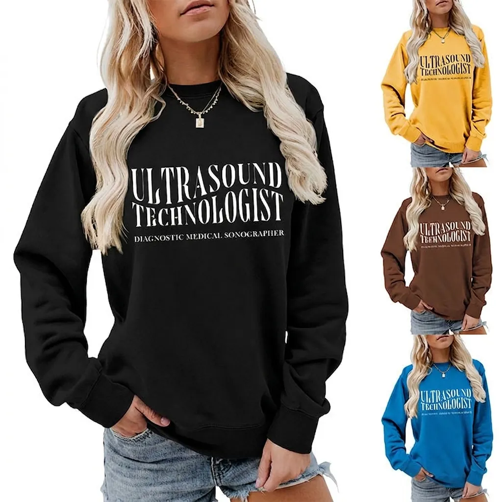 Ultrasound Technologist Sweatshirt Pullover Langarm Rundhalsausschnitt Baumwolle Locker Lässig Sonographer