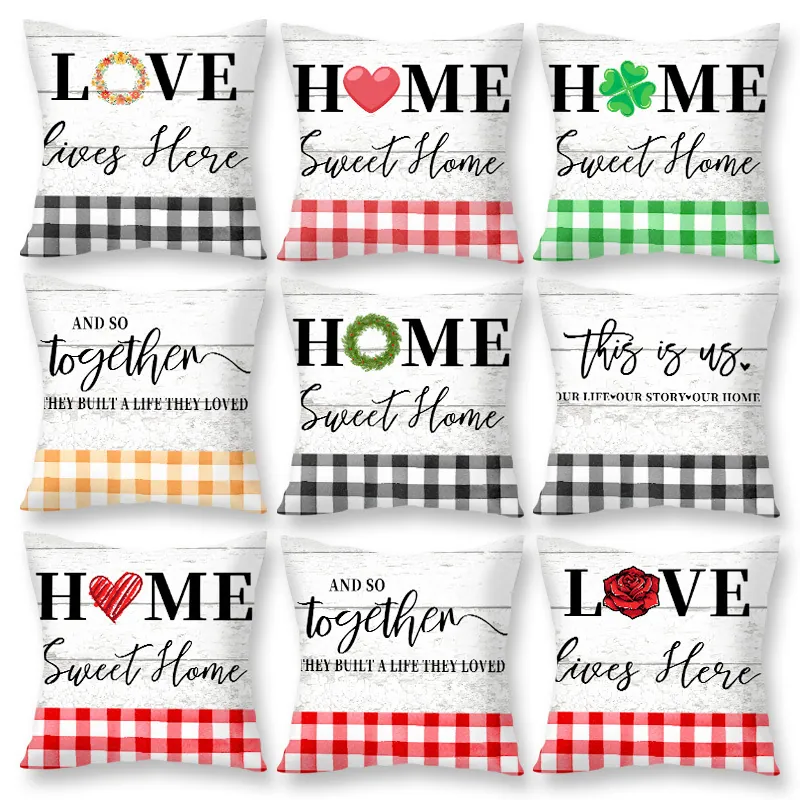 Soft Short Plush Decorative Throw Pillow Case Buffalo Check Wood Grain Farmhouse Cushion Cover For Sofa Couch