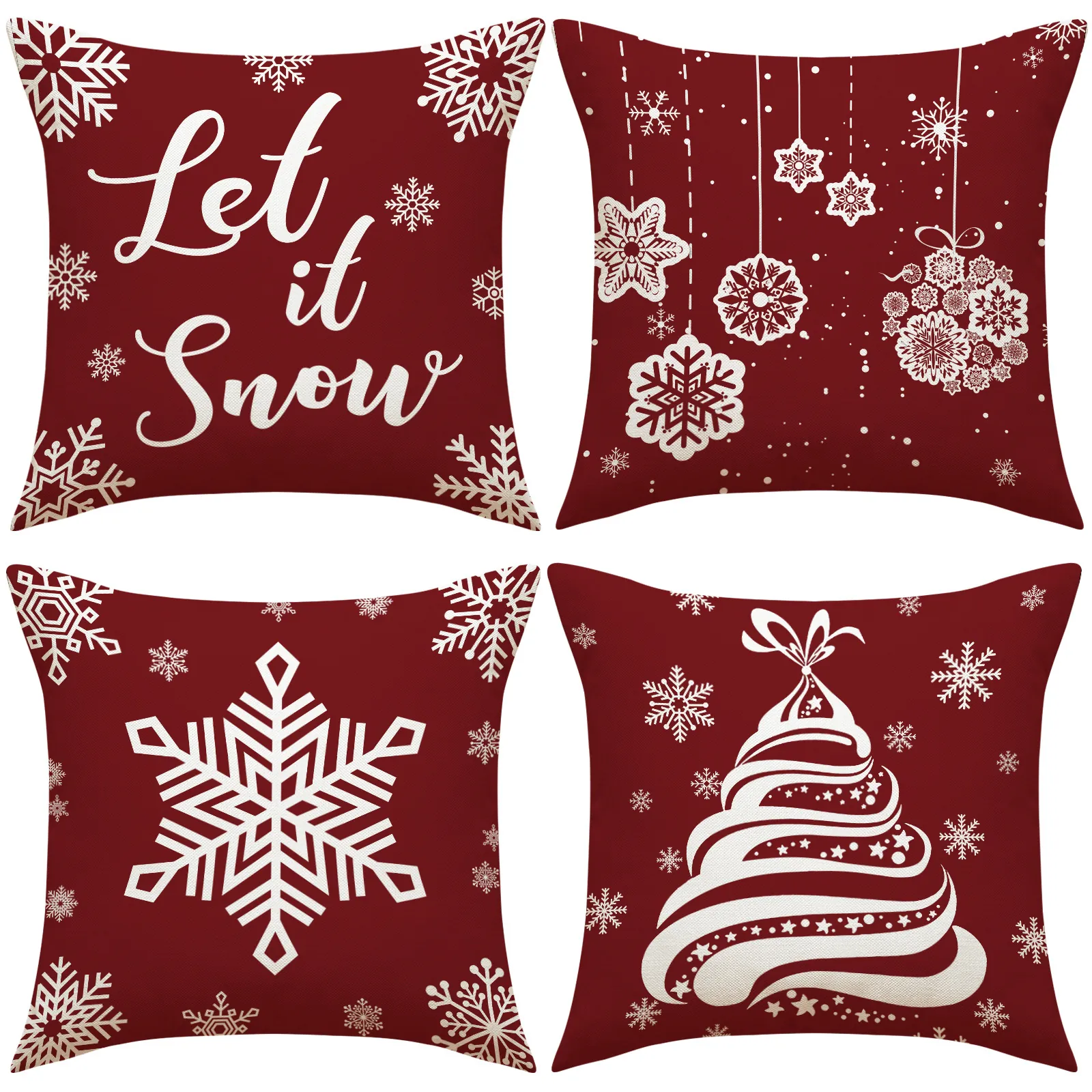 Christmas Pillowcases Red White Snowflake Tree Print Polyester Cushion Covers For Living Room Bedroom Couch Decor