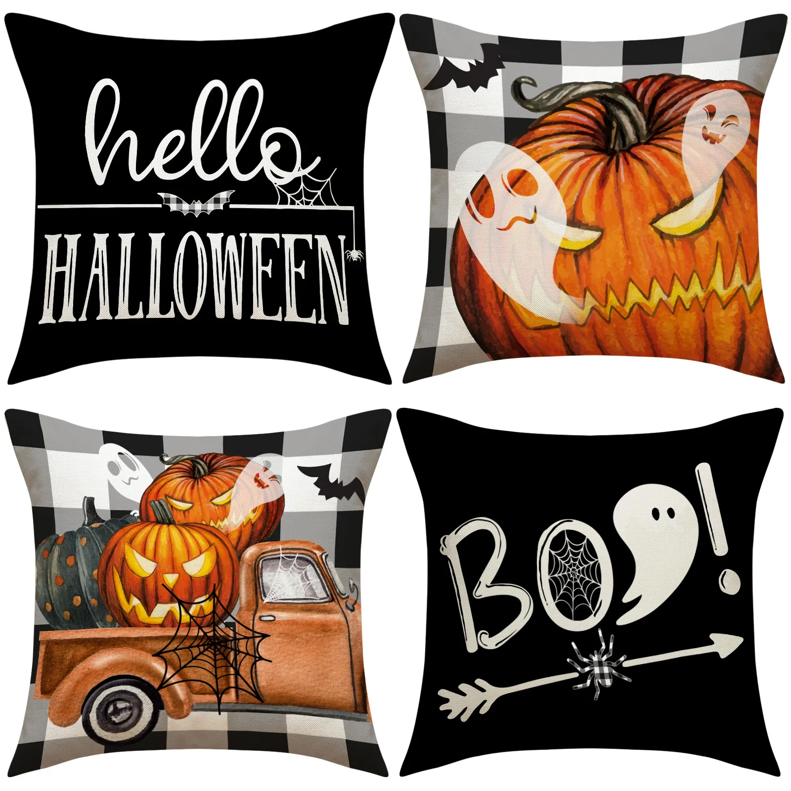 Pillow Covers Halloween Pumpkin Ghost Linen Decorative Cushion Case Rustic Farmhouse Style For Sofa Home Decor