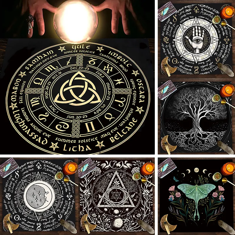 Tarot Tablecloth Altar Cloth Astrology Zodiac Moon Phase Pattern Divination Mat Mystical Polyester Decorative Fabric