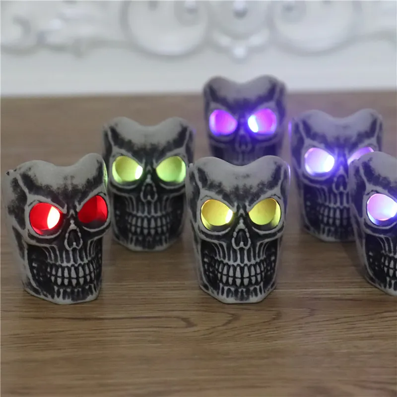 Spooky Skull LED Candle Light Plastic Electronic Glowing Halloween Party Decoration Gothic Tabletop Ornament Color Light
