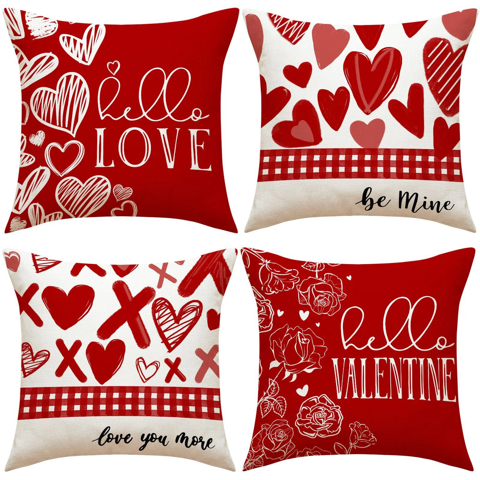 Valentine Day Heart Rose Pattern Pillowcase Red Cream Decorative Cushion Cover Polyester Square Throw Pillow Case For Home Decor