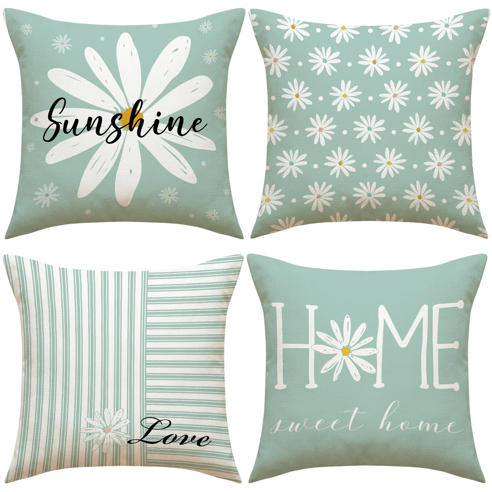 Modern Minimalist Daisy Printed Square Pillowcase Linen Texture Sunflower Sunshine Love Home Decorative Cushion Cover For Sofa