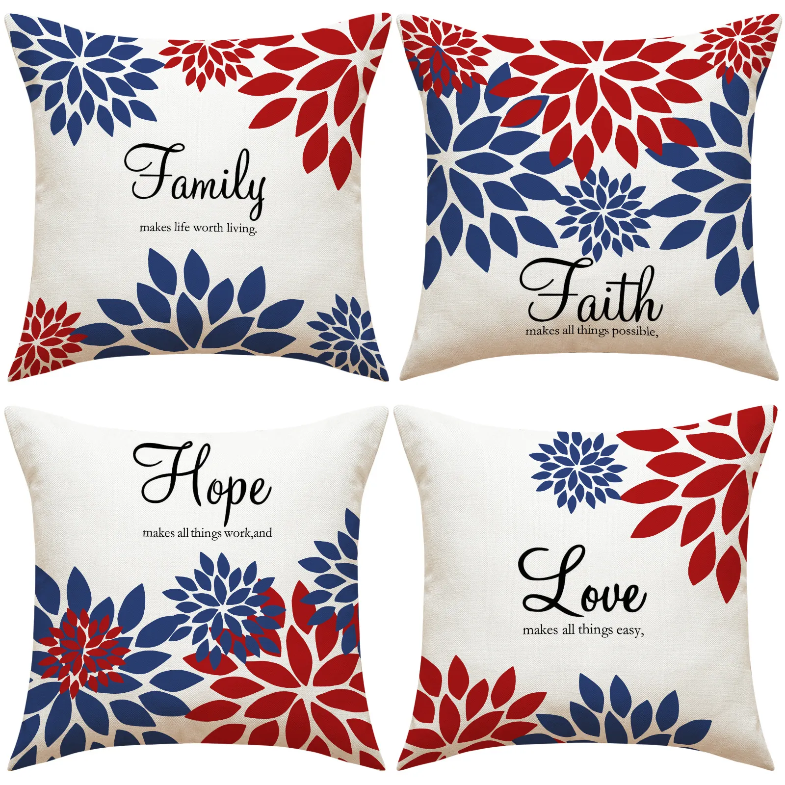 Inspirational Quotes Throw Pillow Covers Linen Polyester Red Blue Floral Decorative Cushion Cases For Home Sofa Couch