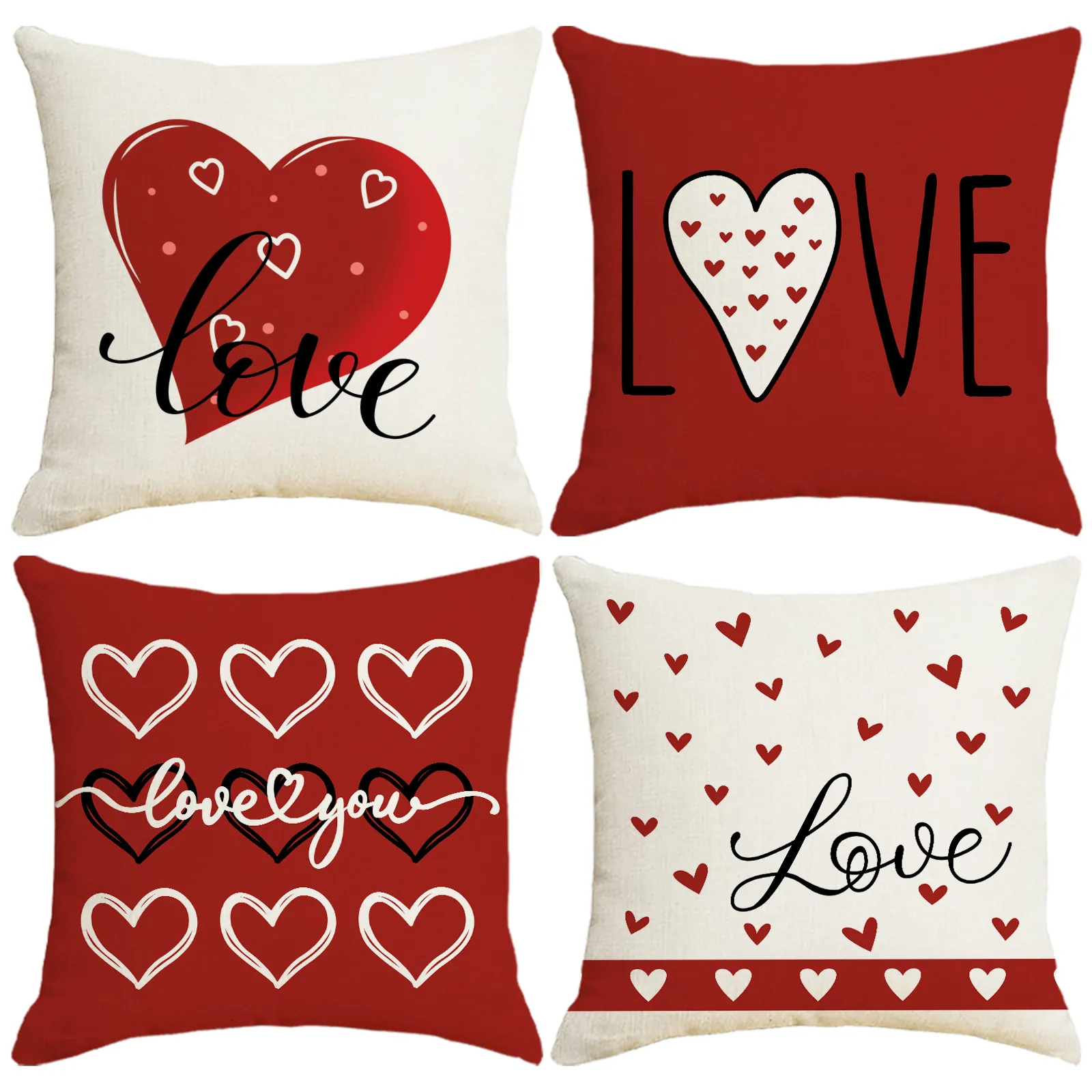 Fodera Per Cuscino Con Cuore Rosso Di San Valentino Poliestere Trama Lino Stampa Love Quadrata Per Divano