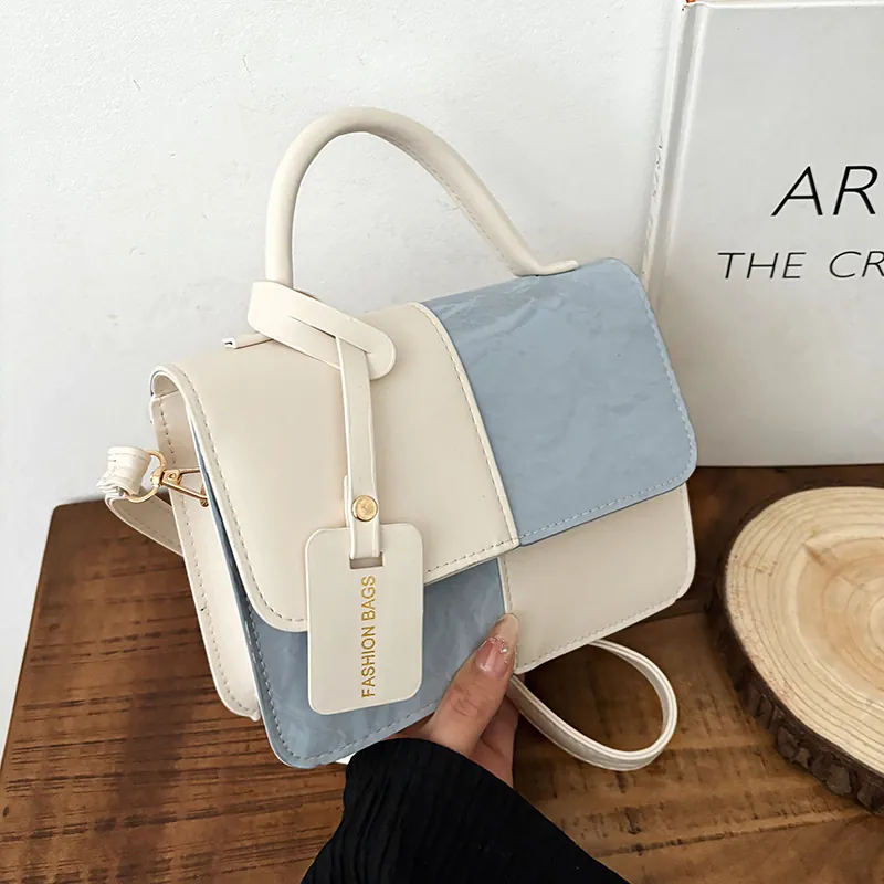 Sac Bandoulière Femme En Cuir PU Patchwork Petit Sac À Main Carré Chic Avec Poignée Bandoulière Réglable Quotidien