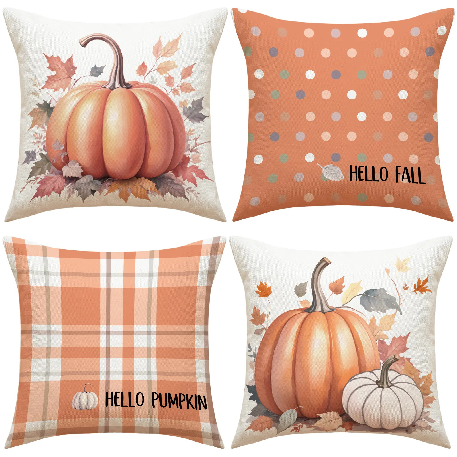 Federe Per Cuscini Texture Lino Autunno Zucca Foglia D'acero Stampa Ringraziamento Fodere Per Cuscini Decorative Divano