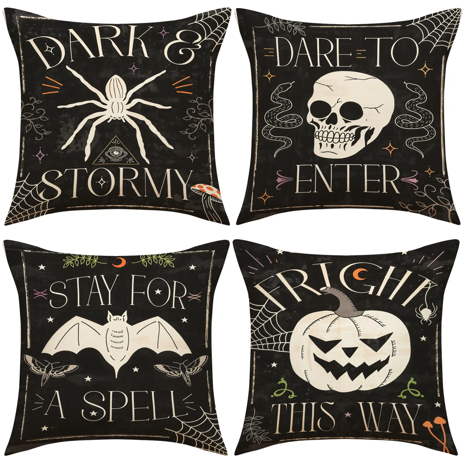 Taie D'Oreiller Halloween Fantôme Crâne Araignée Chauve-Souris Citrouille Lin Gothique Housse De Coussin Canapé Décor Maison