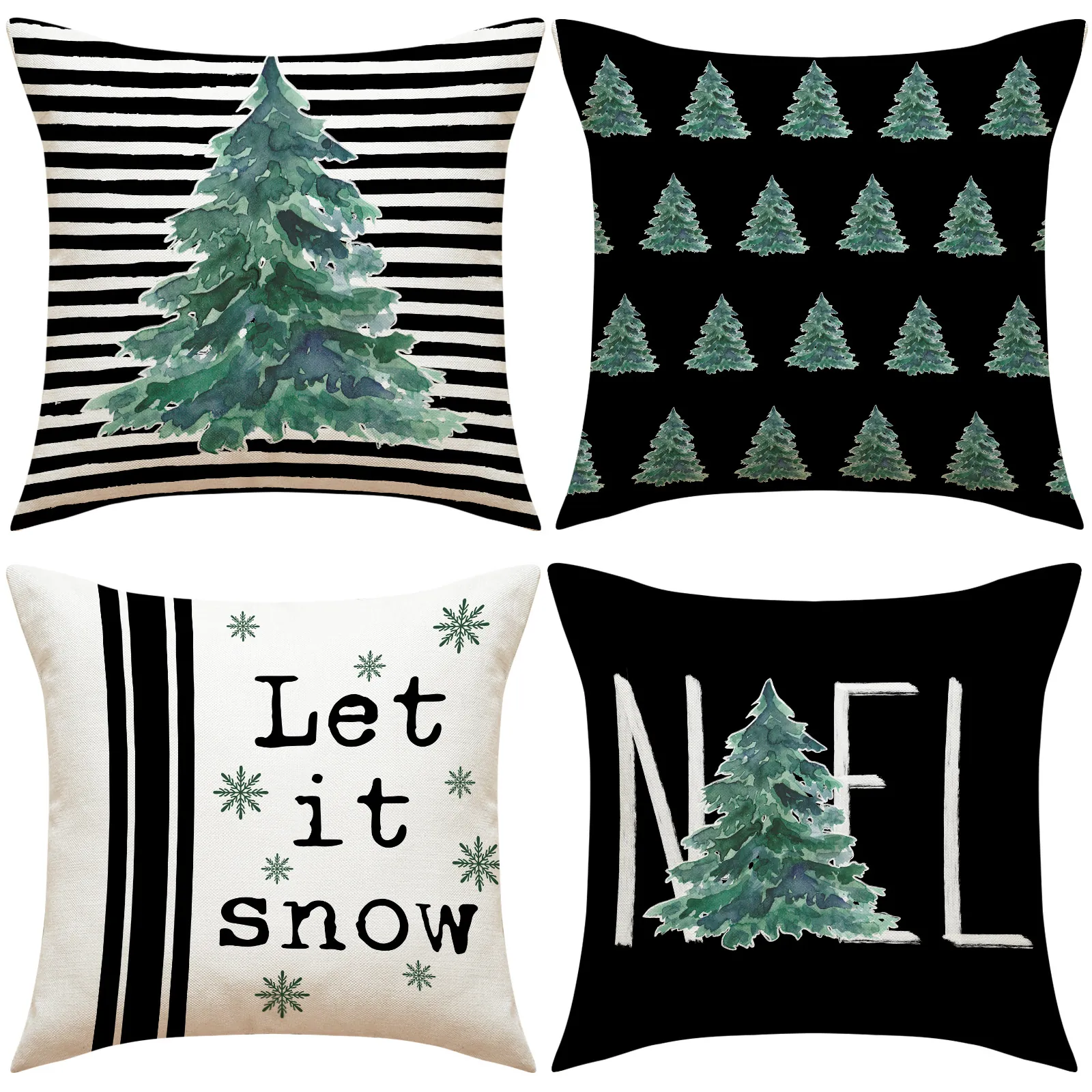 Christmas Decorative Pillow Cover Linen Polyester Blend Xmas Tree Snowman Snowflake Print Holiday Home Sofa Decor