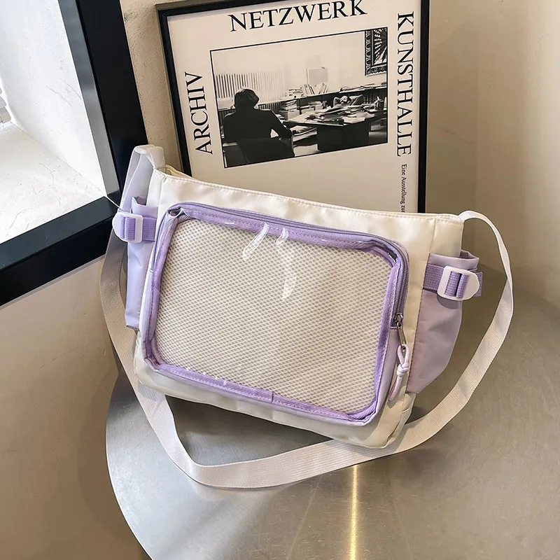 Sac Messager Nylon Ita Bag Fenêtre PVC Transparente Grande Capacité Style Japonais Harajuku École Sac Bandoulière Femmes
