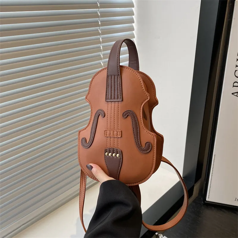 Creative Violin Shaped Women Shoulder Bag PU Leather Artistic Crossbody Bag Fashion Handbag For Daily Outing Party Women Gift