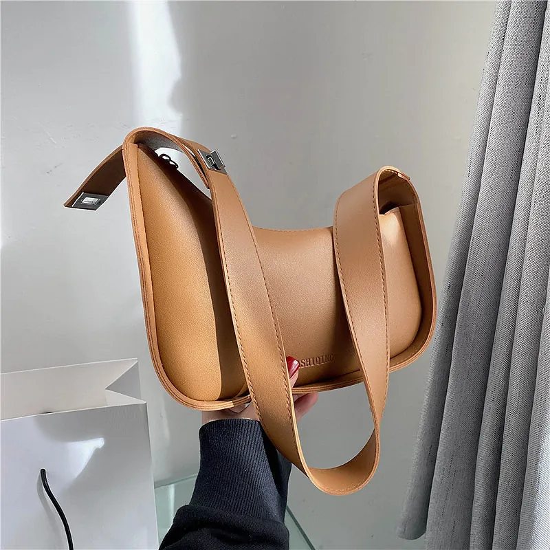 Damen PU Leder Hobo Schultertasche Minimalistisch Einfarbig Unterarmtasche Verstellbarer Gurt Prägung Pendeln Tasche