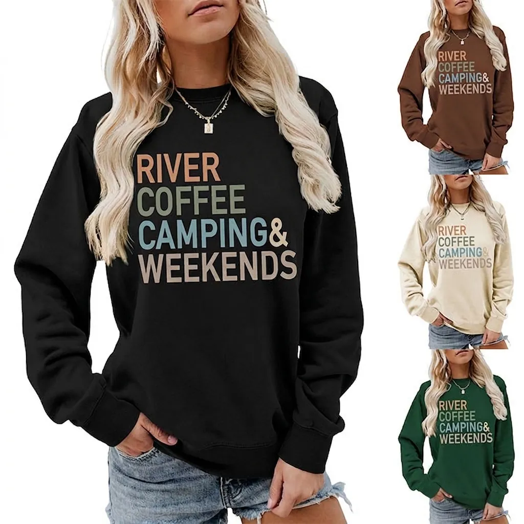 Women Crew Neck Sweatshirt Cotton Long Sleeve Letter Print Casual Loose Pullover Top