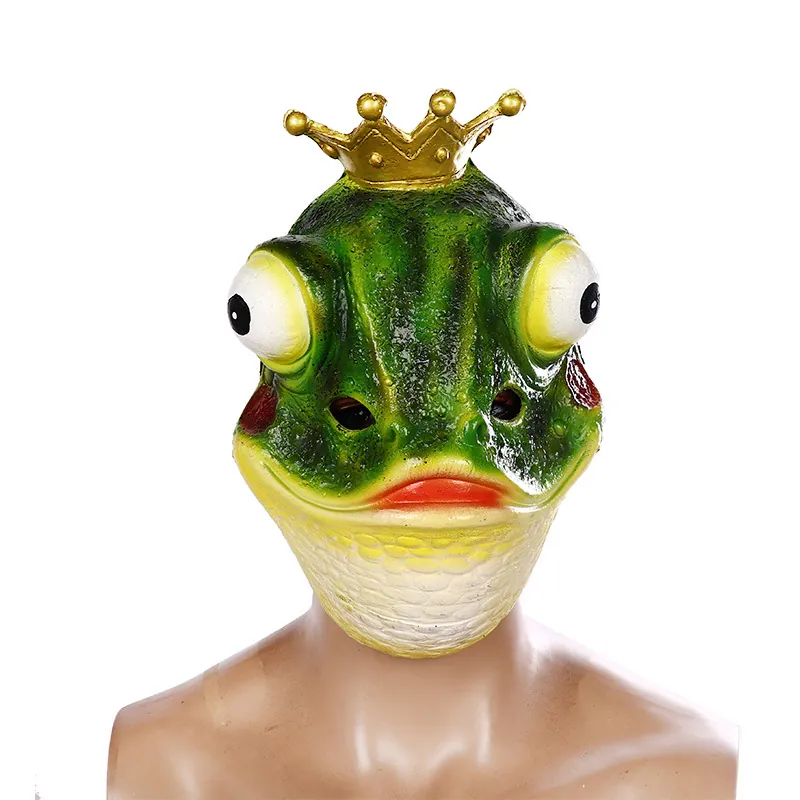 Funny Frog Prince Mask PU Foam Headwear With Golden Crown And Big Eyes For Halloween Masquerade Carnival Party Cosplay