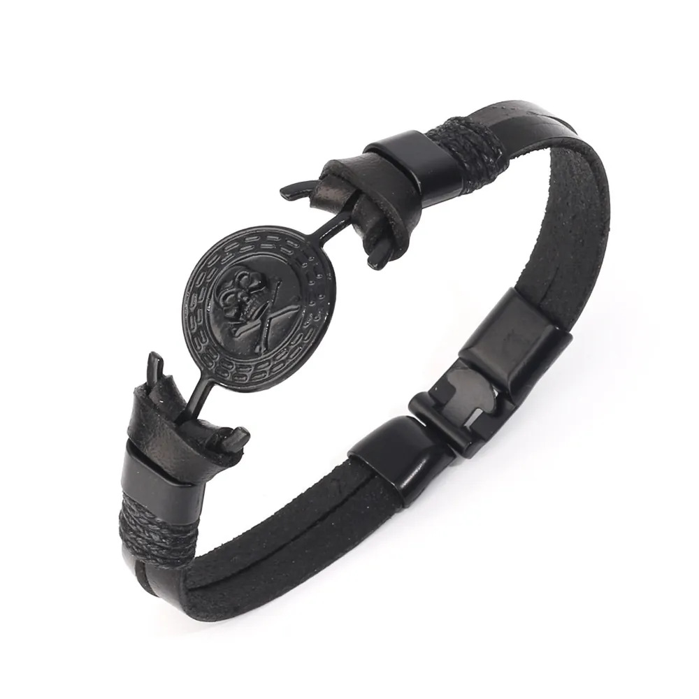 Men Punk PU Leather Bracelet With Alloy Skull Crossbones Relief Braided Strap Retro Rock Biker Jewelry Accessories