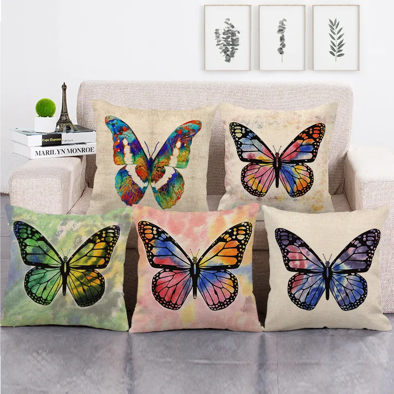 Butterfly Watercolor Abstract Linen Cushion Cover Square Throw Pillow Case Home Decor Sofa