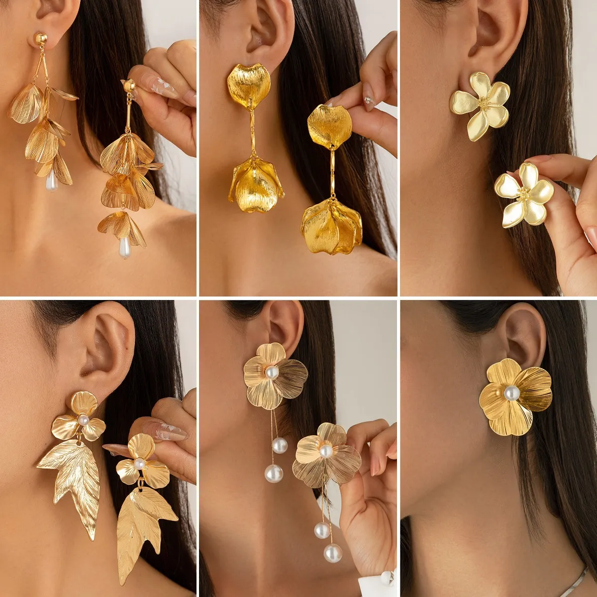 Flower Leaf Dangle Earrings Alloy With Imitation Artificial Pearl Vintage Statement Jewelry For Women Fashion Party Wear