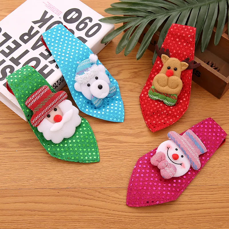 Christmas Sequin Tie Santa Reindeer Snowman LED Luminous Party Necktie For Kids Adults Festive Costume Accessory