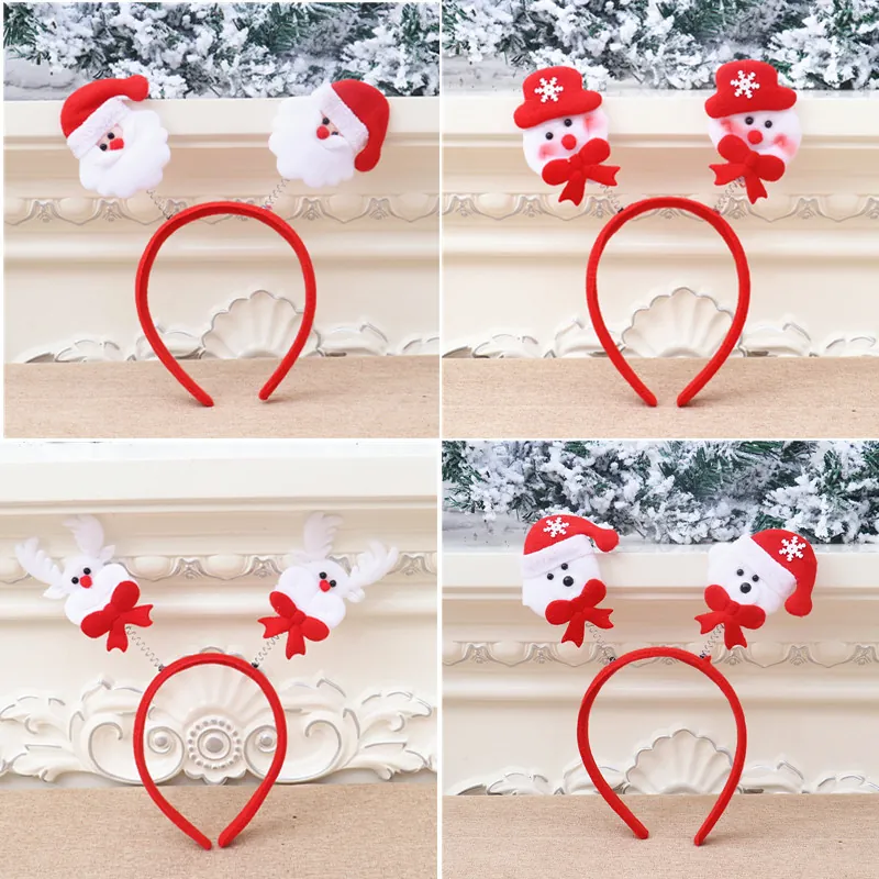 Christmas Headband Plush Santa Snowman Reindeer Bear Tree Motif Party Hair Band Spring Bopper Kids Adults Festive Headwear