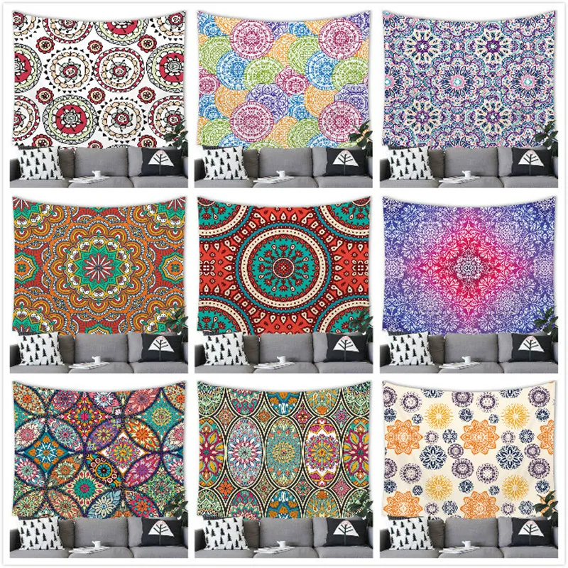 Bohemian Mandala Wall Hanging Tapestry Polyester Fabric Ethnic Hippie Wall Decor For Living Room Bedroom Dorm Background