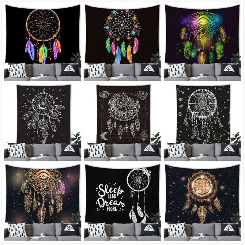 Bohemian Dreamcatcher Tapestry Wall Hanging Feather Moon Mandala Pattern Polyester Wall Decor For Living Room Bedroom Background