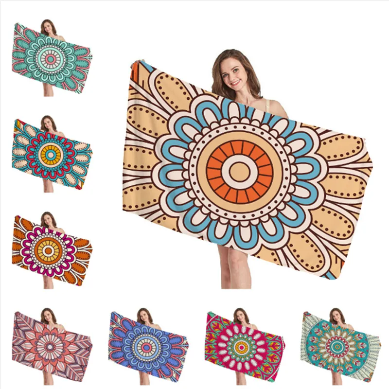 Microfiber Beach Towel Quick Dry Absorbent Bohemian Mandala Pattern Ethnic Geometric Print Large For Vacation Pool