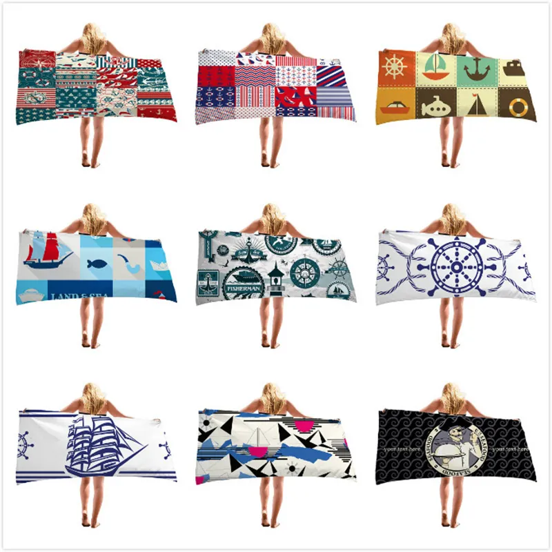 Microfiber Beach Towel Quick Dry Absorbent Nautical Anchor Printed Bath Towel Summer Vacation Pool Travel