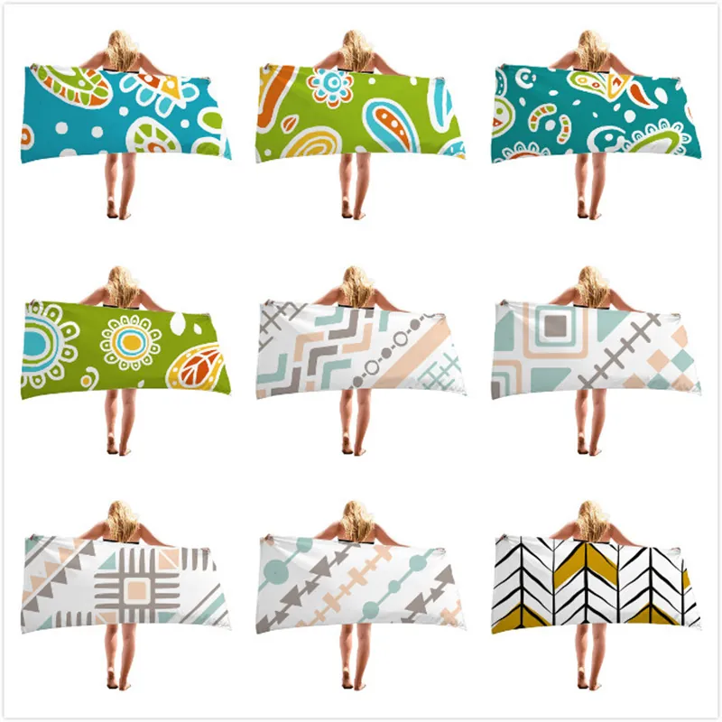 Microfiber Beach Towel Absorbent Quick Dry Geometric Flower Pattern For Swimming Vacation Women Bath Towel Portable Blanket