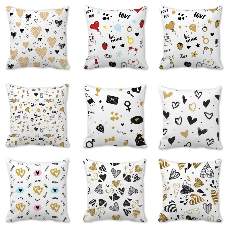 Federa Per Cuscino Con Stampa Di Cuori San Valentino Poliestere Pelle Di Pesca Copricuscino Decorativo Romantico