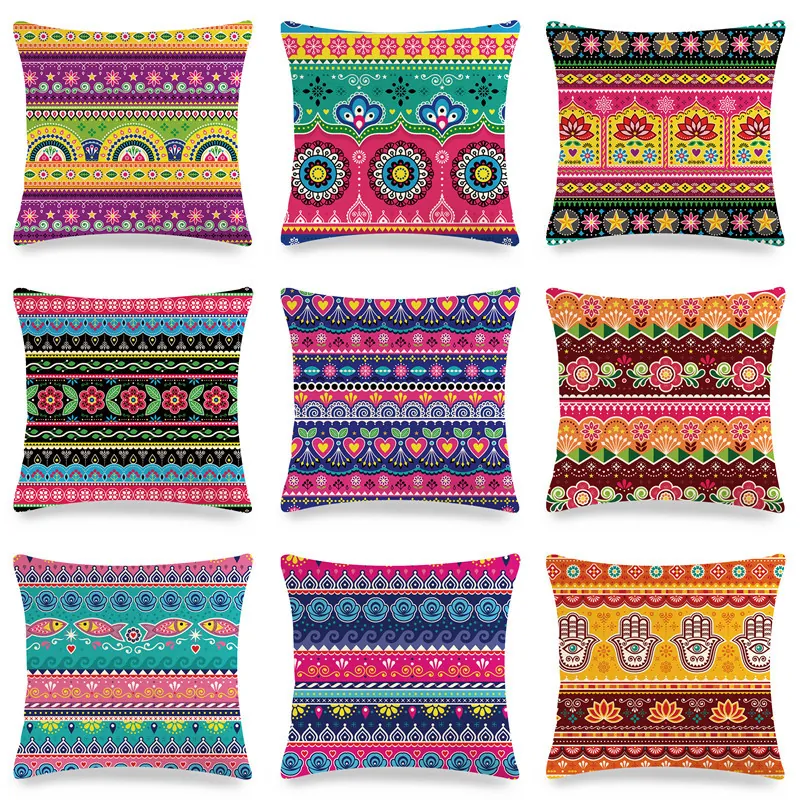 Leinen Quadratisch Kissenbezug Ethnisch Boho Mandala Muster Dekorative Kissenhülle Für Sofa Wohnzimmer Heimdekor
