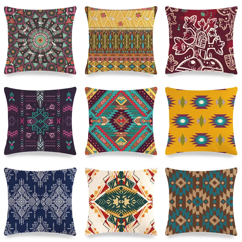 Geometric Abstract Linen Cushion Cover Ethnic Bohemian Style Square Sofa Home Decor Pillowcase