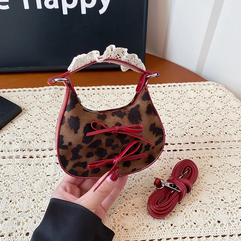 Borsa a Tracolla Mini Stile Coreano Con Motivi Leopardati o Scozzesi e Dettagli Con Fiocchi e Pizzo Elegante Borsa Retrò Per Uso Quotidiano