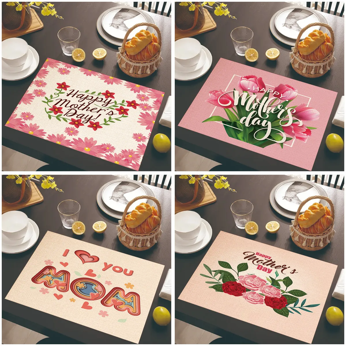 Tovaglietta in Lino per Festa della Mamma per Tavolo da Pranzo Resistente al Calore Motivo Floreale Decorativa