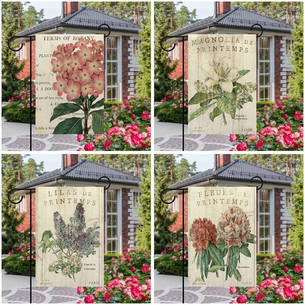 Bandiera Da Giardino Botanica Vintage Doppia Faccia Motivo Floreale Imitazione Lino Arredamento Esterno Con Supporto In Metallo
